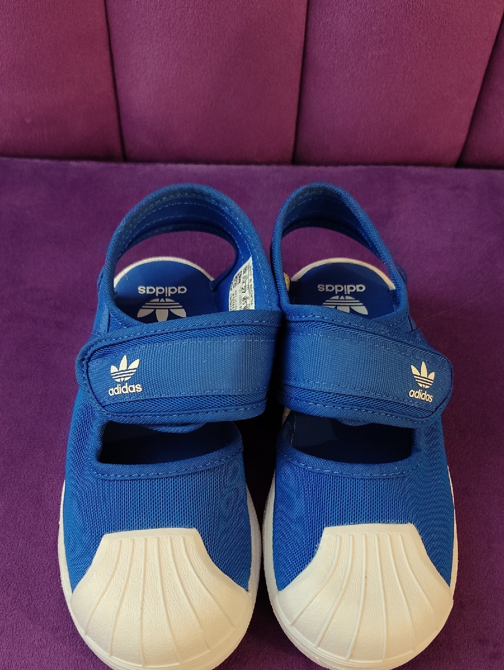 adidas Kids Royal Blue Slip-On Sneakers with Cream Toe